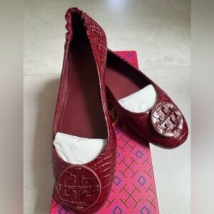 Tory Burch Minnie travel Ballet Roma red Croc-Embossed Flats